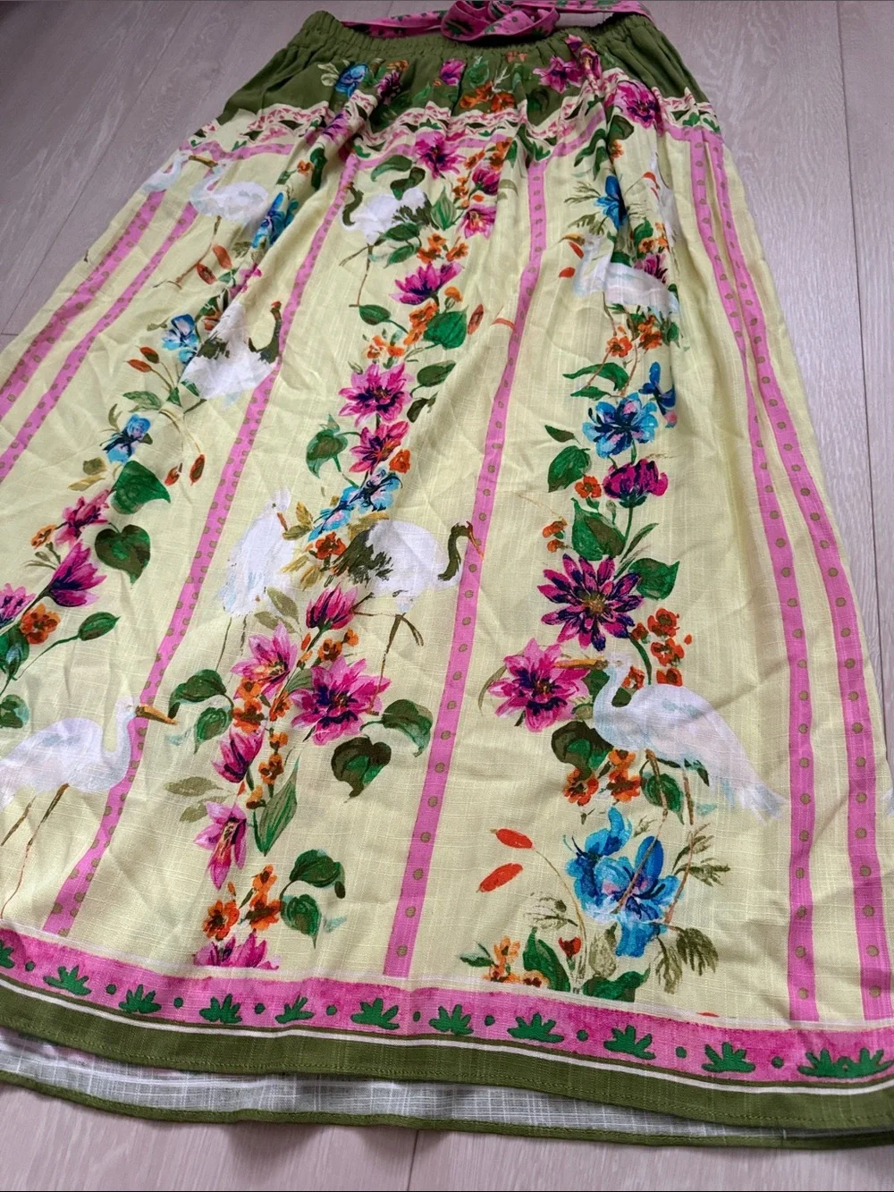 Rose & Olive Floral Tiered Maxi Skirt in Yellow, Green & Pink